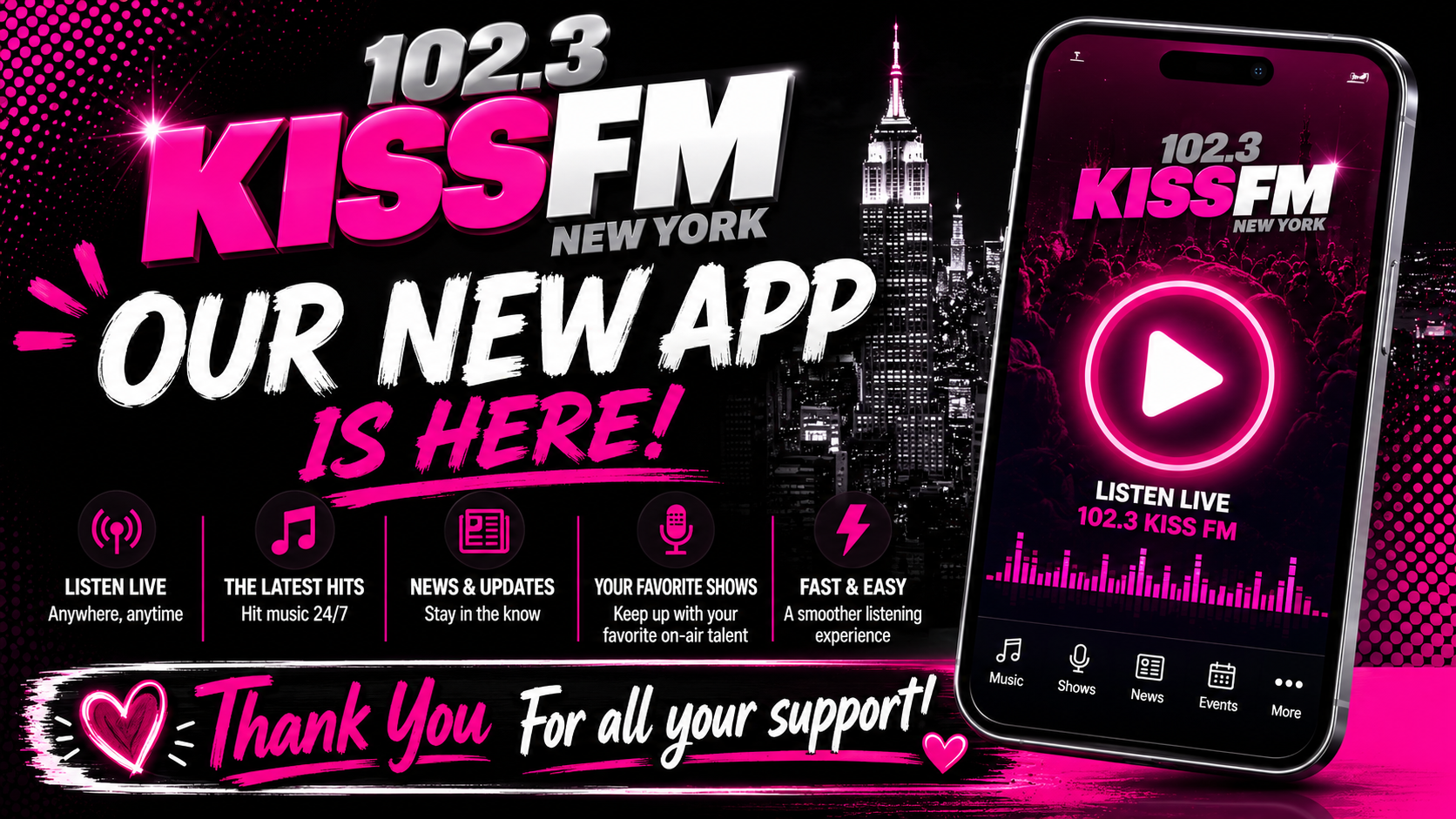 📱 102.3 Kiss FM Launches Our Brand-New App!