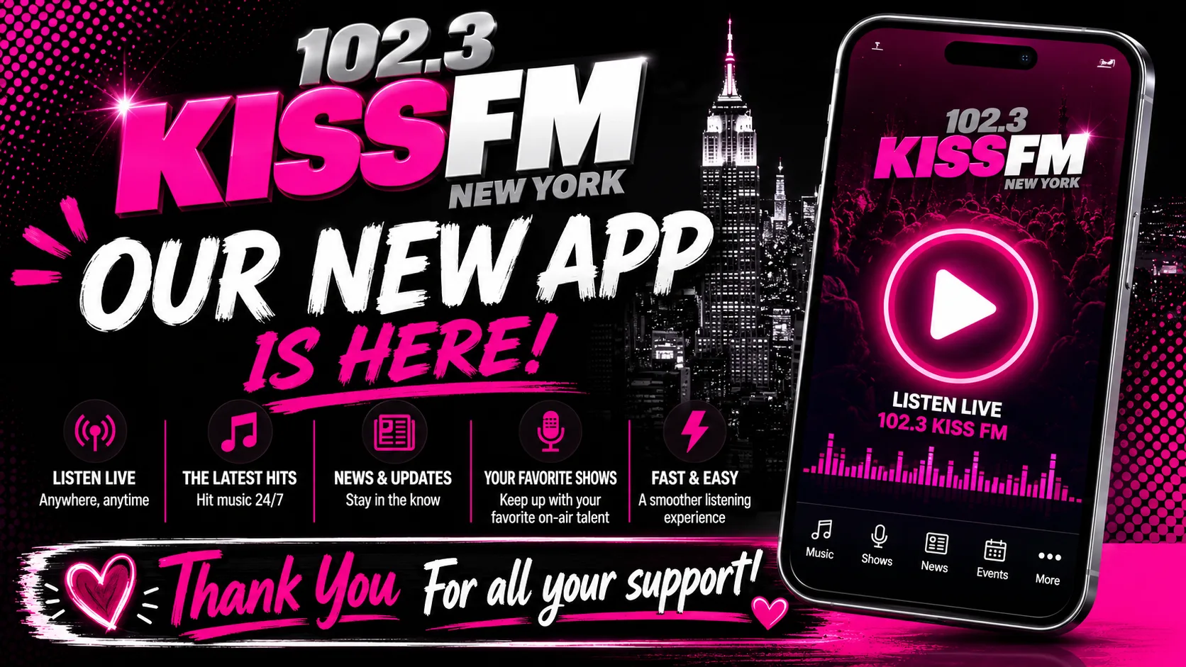 📱 102.3 Kiss FM Launches Our Brand-New App!