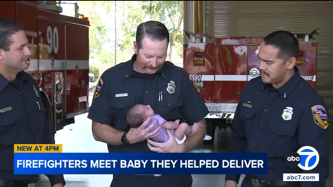 Riverside County firefighters meet baby they helped deliver in heartwarming reunion
